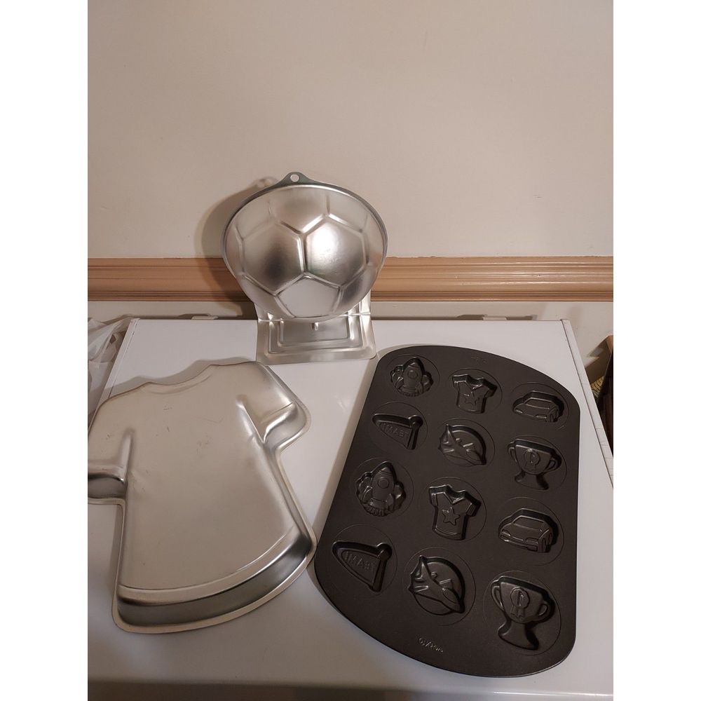 Wilton Cake Pan Soccer Ball Jersey Cookie Pan Sports Rocket Trophy Shirt Plane